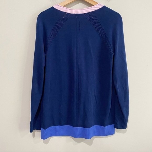 TALBOTS Girlfriend Cardigan Tipped Blue Pink Preppy Classic Size Small Petite - Picture 8 of 12